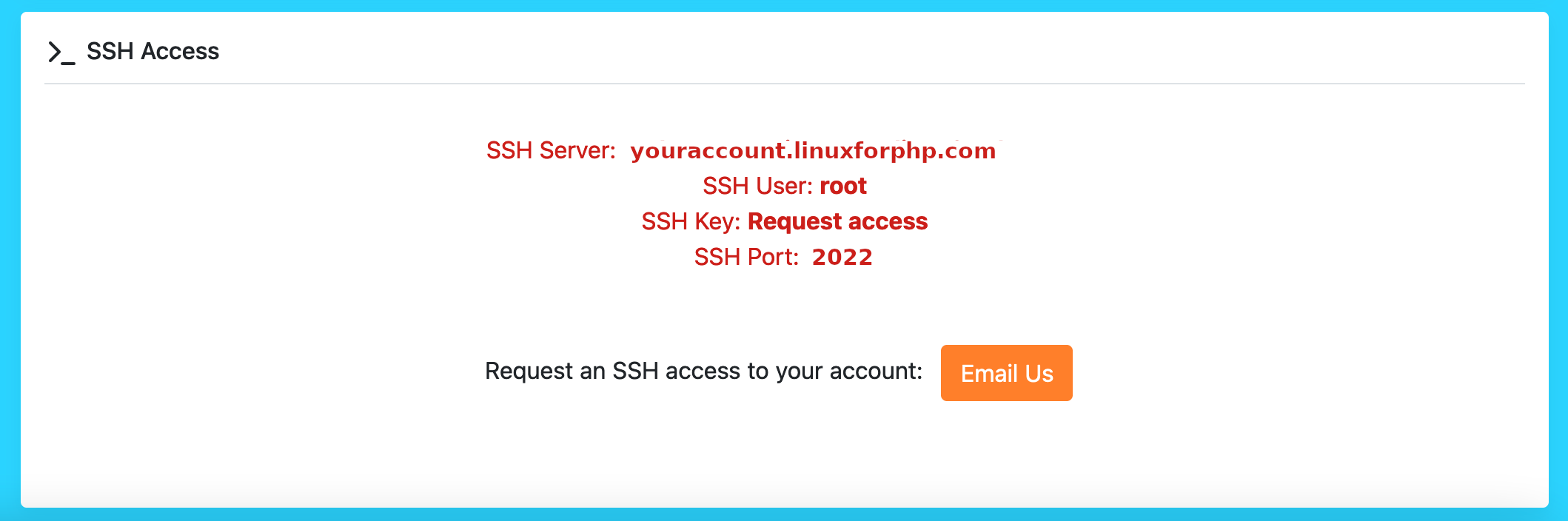 SSH Access section